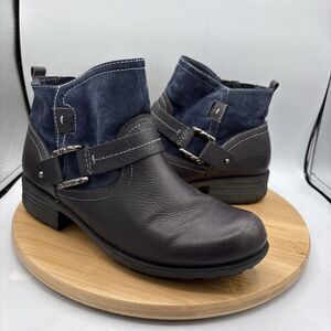 Earth Origins Womens Paris Blue Leather Suede Booties 10W Side Zip Comfort